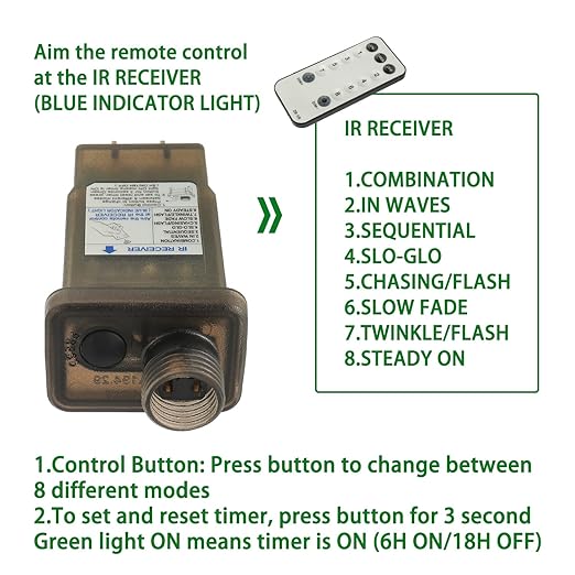12V 12W 8 Mode LED Controller with Memory Function and IR Remote Control Low Voltage Transformer for Holiday String Lights,not Fit for 8 Mode with Control Box and 1 Mode String Light(1 pcs)