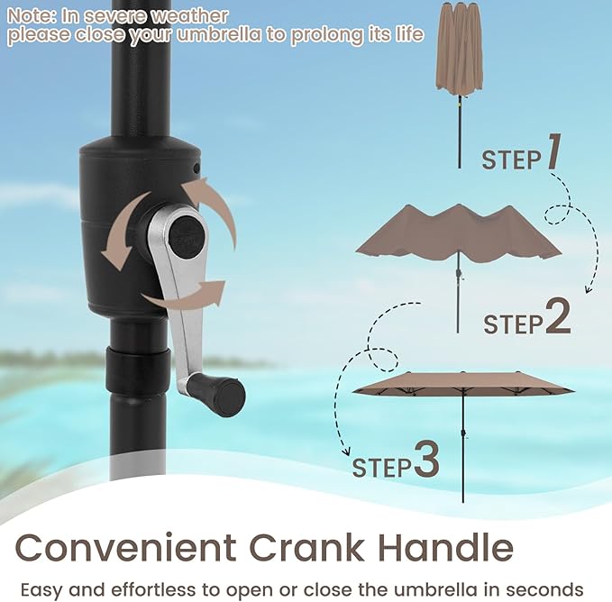 Tangkula 13 FT Large Patio Umbrella, Outdoor Double-Sided Table Market Umbrella w/Crank Handle, 12 Heavy-Duty Ribs, Sun-Protective Rectangular Twin Parasol for Garden Deck Lawn Poolside (Tan)
