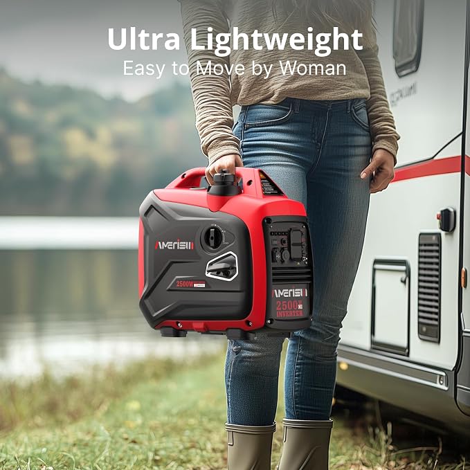 AMERISUN 2500W Gas Powered Portable Inverter Generator, Quiet Generator with CO Sensor, EPA Compliant for Camping, Home Backup, Emergency, Tailgating