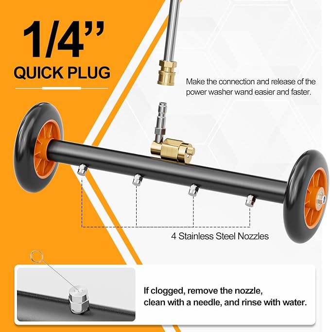 SPECILITE 16 Inch Undercarriage Pressure Washer Attachment for Cold & Hot Water Max 212℉, Power Washer Water Broom with 3 Extension Wands, Dual-Function Under Car Cleaner with 4 Nozzles, 4000 PSI