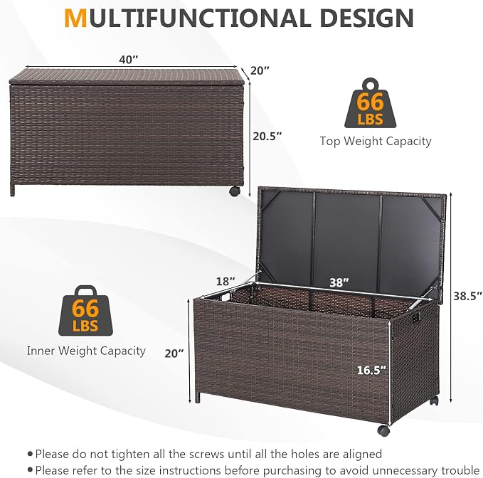 50 Gallon Deck Box, PE Wicker Storage Box with Lid, Water-resistant Liner & Universal Wheels, Outdoor Storage Container for Pillows, Cushions, Garden Tools (Mix Brown)