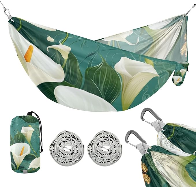 Chic Calla Lily Turquoise 330lb Capacity Camping Hammock with Tree Straps Swing Hammock for Outside Patio Backyard Poolside hamacas para adultos con soporte