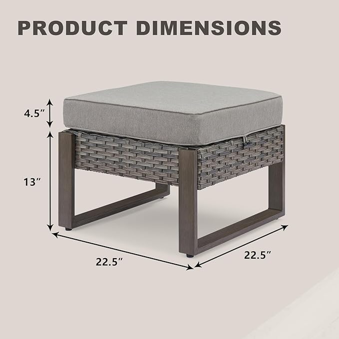 Rilyson Outdoor Ottoman Wicker Patio Footrest - 2 Piece Wicker Footrest Footstools Set with Sturdy Frame,All-Weather PE Wicker, Thick Cushions for Deck Porch Garden(Mixed Grey/Grey)