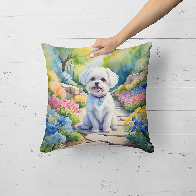 Caroline's Treasures Maltese Spring Path Throw Pillow Machine Washable, Indoor Outdoor Decorative Pillow for Couch, Bed or Patio, 18Hx18W