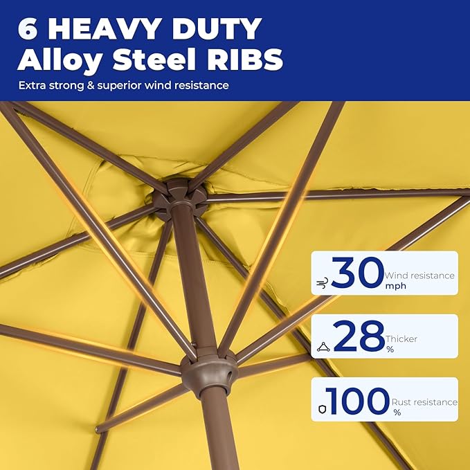 BRIOPAWS 6.5X10 FT Rectangular Patio Umbrella with Base Included | Rectangle Outdoor Umbrellas | 6 Sturdy Steel Ribs | Push Button Tilt & Crank | Heavy Duty for Garden Lawn Deck Backyard Pool |