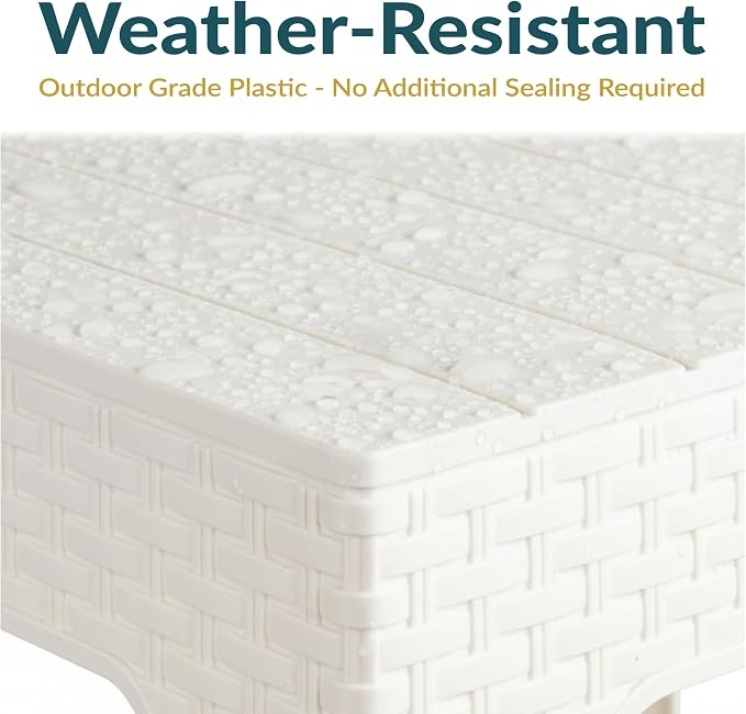 Sunnydaze Adirondack Small Outdoor Side Table for Balcony Essentials - Plastic Square End Table for Outside Patio - White