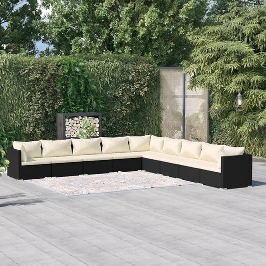 9 Piece Patio Lounge Set with CushionsOutdoor Dining Chairs,Patio Furniture Set,Outdoor Sectional Sofa,Patio Conversation Seat,Outdoor Seating,Modern Style,for Garden,Backyard, Poly Rattan Black