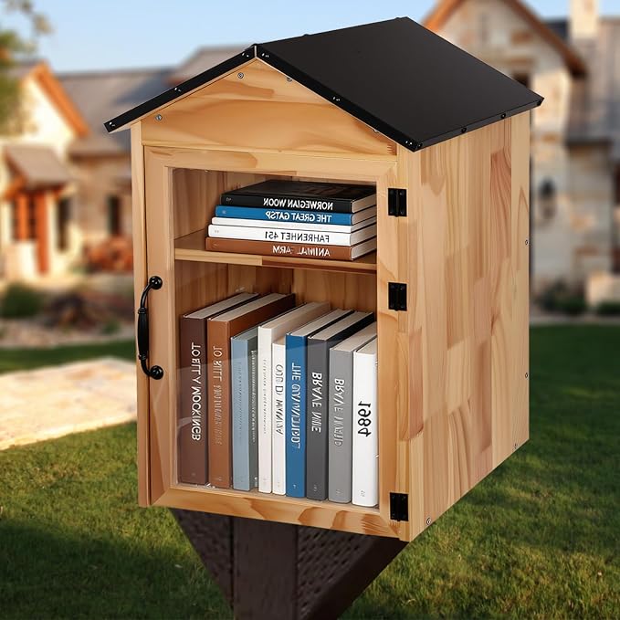 Little Free Library Box Outdoor – 2-Tier Outdoor Library Book Box with Adjustable Shelf, Weatherproof Wood, Free Little for Neighborhoods, Schools, Community
