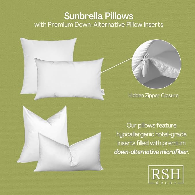 RSH DECOR Sunbrella 26" x 16" Lumbar Throw Pillows Set of 2 | Water and Fade-Resistant Performance Fabric | Outdoor Pillow Covers with Down-Alternative Inserts | Made in USA (Canvas Aruba Aqua)