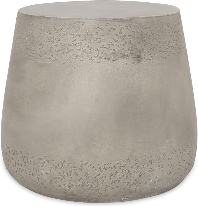 19" Small Concrete Side Table, Round End Table, MGO Coffee Table for Living Room for Apartment, Home Office, Light Grey