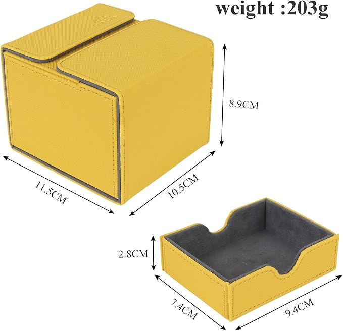 AEGIS GUARDIAN Card Deck Box with Dice Tray for MTG Cards, Commander Deck Box fit 150+ Sleeved Cards, PU Leather Card Storage Box Strong Magnet Deck Game Case for TCG CCG, Yellow