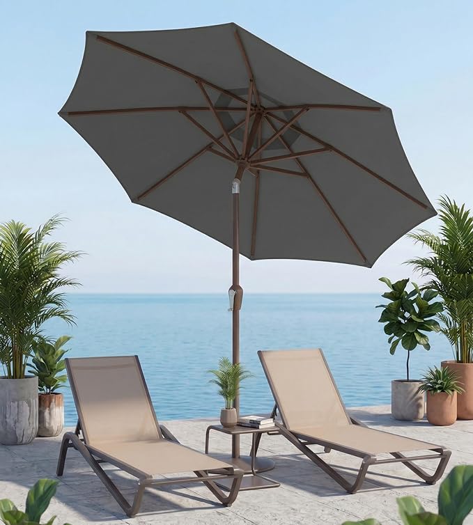 10FT Patio Umbrella, Outdoor Umbrella with Push Button Tilt and Crank, 8 Sturdy Ribs, UV Protection & Waterproof Market Umbrella for Pool, Backyard, Beach,Deck (Gray)
