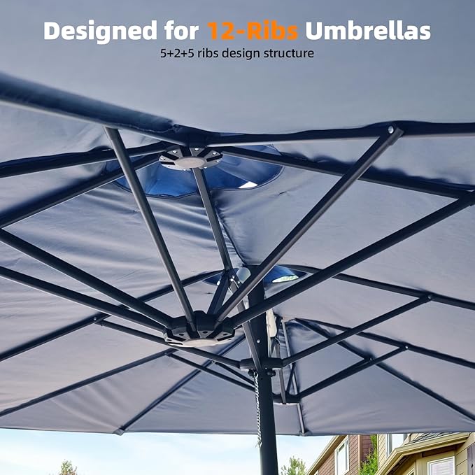 15ft Double-sided Umbrella Replacement Canopy Cover,12 ribs Large Triple Parasol Top For Market Outdoor Patio Shades，Frame not Include