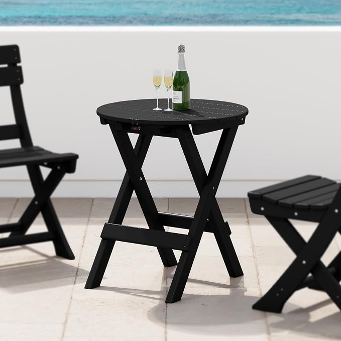 Costaelm Outdoor Bistro Table, Patio Round Portable Folding Bar Height Table Tall Balcony Pub Small High Top for Front Porch Deck, Backyard, Garden, Black