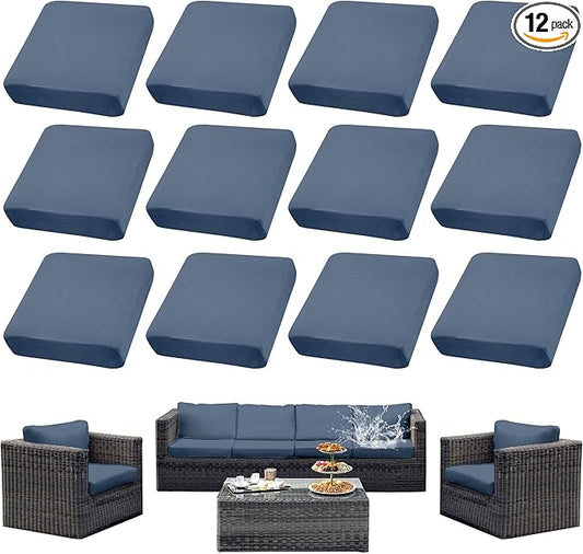 Outdoor Cushion Covers Set,12PCS Patio Furniture Couch Seat Slipcovers, Replacement for Sofa Sectional Chair(Cover，Only)