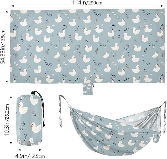 Camping Hammock Outdoor Hammocks for Outside Duck Flower Beach Trees Portable Lightweight with Pockets Tree Straps Indoor