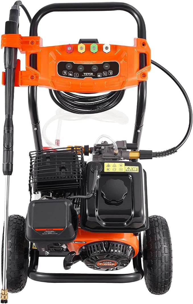 VEVOR Gas Pressure Washer, 3500 PSI 2.6 GPM, Gas Powered Pressure Washer with Aluminum Pump, Spray Gun and Extension Wand, 5 Nozzle Set, for Cars, Fences, Homes, Driveways, Patios Furniture Horizontal