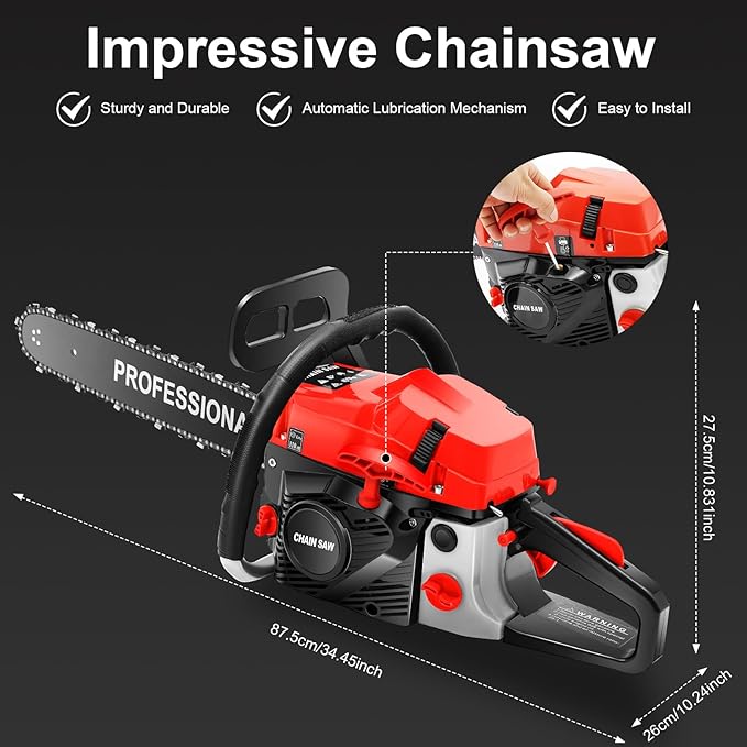 Gasoline Chainsaw, 58cc 20" Chain Gas Saw, Single Cylinder Air-cooled 2-stroke Engine, 3.6HP Professional Quick Stop Chainsaw for 19.69" Wood Cutting, Tree Pruning, Forest Felling, 45*10.24*10.83in