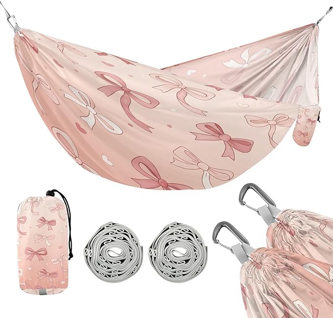 Hammocks for Outside Bow Pattern Camping Hammock Portable Hammocks with Tree Straps and Carry Bag Camping Accessories for Hiking Beach Outdoor