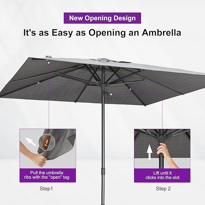 PURPLE LEAF 10 X 10 FT Semi-Auto Outdoor Patio Umbrella Market Table Sun Umbrellas with 8 Aluminum Sturdy Ribs for Backyard Deck Garden Pool (Gray Pole Gray Canopy)