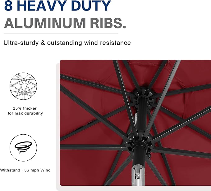 ABCCANOPY Durable Solar Led Patio Umbrellas with 32LED Lights 9FT (Burgundy)