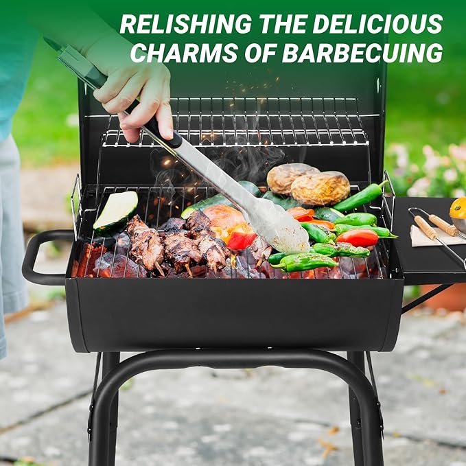 Outdoor BBQ Charcoal Grills,Heavy Duty Charcoal Grill,Metal Outdoor Barbecue Smoker,Portable Camping Barbecue Grills,with Side Table and Wheels,for Garden, Backyard, Patio, Picnics, Party (Black)