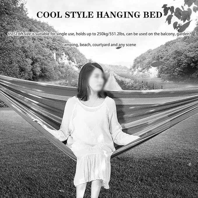Single Hammock for Garden, Breathable Canvas Hammock Chair with Ropes/carabiners, Rest/Sleep, Load Bearing 250kg/551.2lbs(Blue-Green)