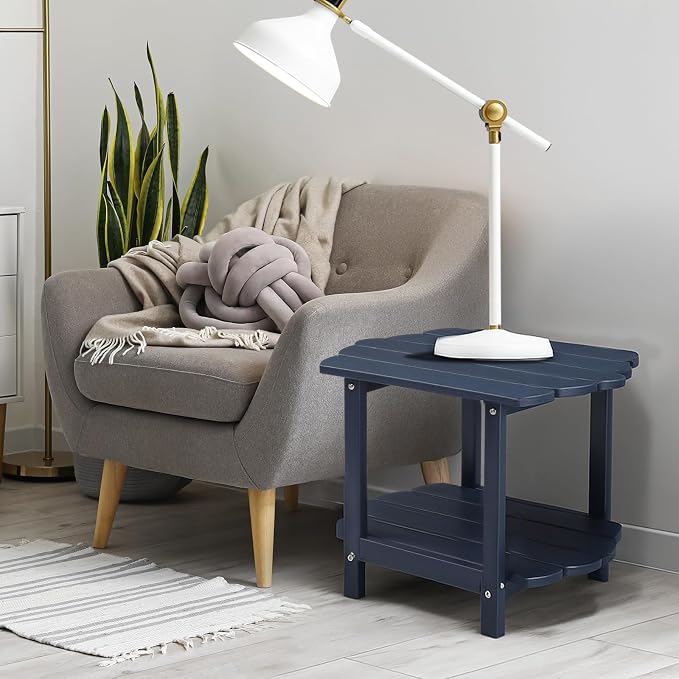 HDPE Adirondack Weather Resistant Square Side Table for Patio, Backyard, Pool, Indoor, Beach Use, Easy Maintenance (Square, Blue)