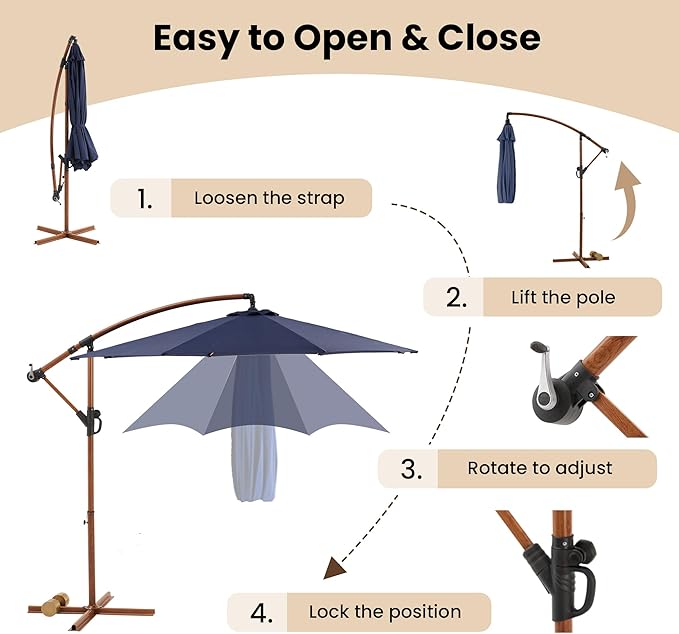 COSIEST Offset Patio Umbrella, Cantilever Hanging Outdoor Umbrella w/360-degree Rotation, Handy Crank, UV/Waterproof Canopy, 6 Ribs for Market, Backyard, Poolside, Garden