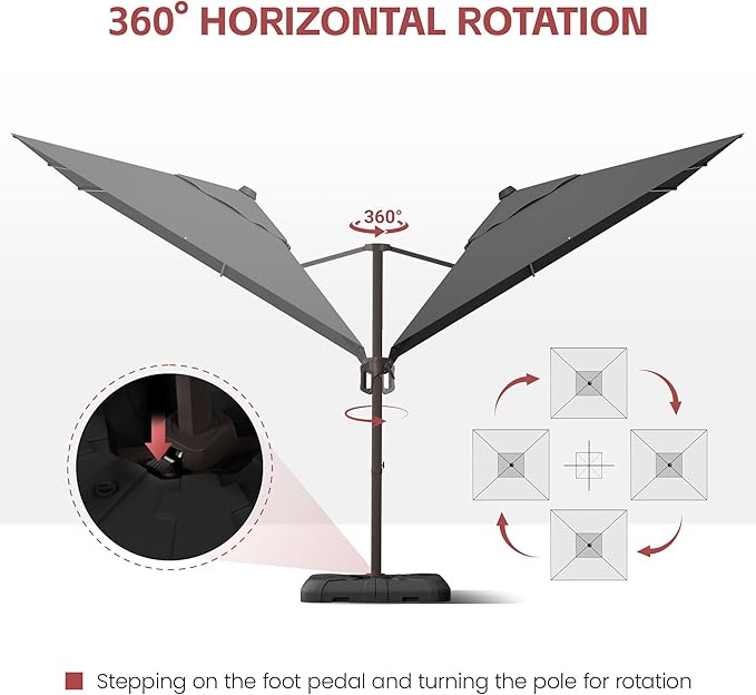 GENTEACO 10X10 FT Cantilever Umbrella, Large Offset Patio Umbrella with 6 Angle Tilts & 360° Rotation, Large Square Sun Umbrellas for Outdoor Patio Pool Deck Market, Grey