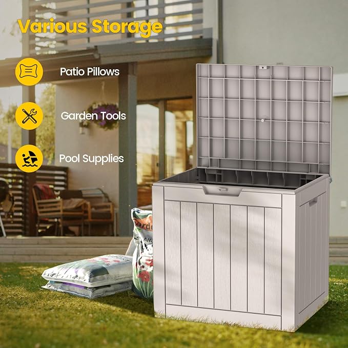 Zapdos Outdoor Storage Box, 31 Gallon Deck Box Indoor and Outdoor Use, Waterproof Resin Storage Bin for Patio Cushions Gardening Tools Package Delivery, Lockable, UV Resistant, Grey