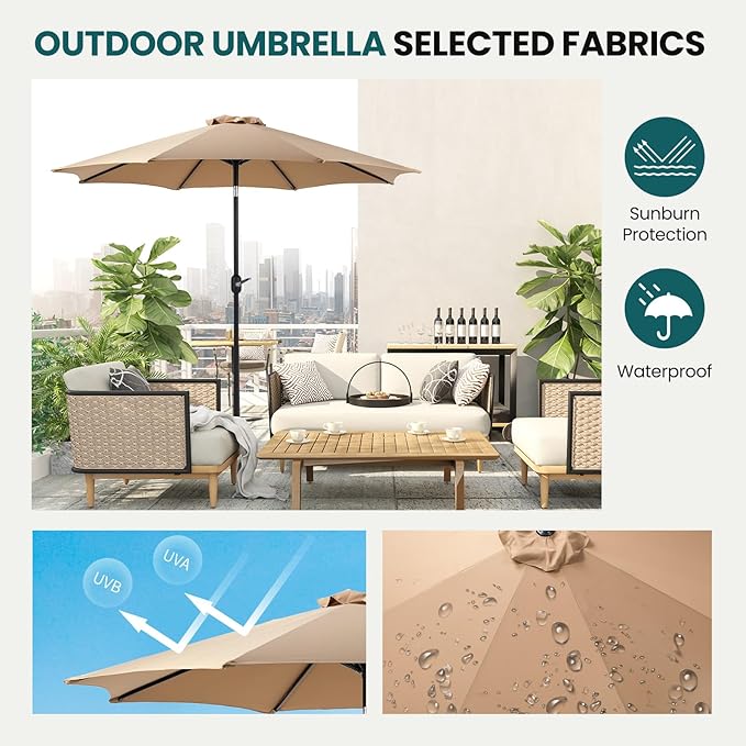 OLIXIS 9FT Patio Umbrella with Tilt and Crank Button & Sturdy Ribs Waterproof, 9Feet Patio Table Umbrella Perfect for Poolside, Terrace, Beach and Outdoor Restaurant