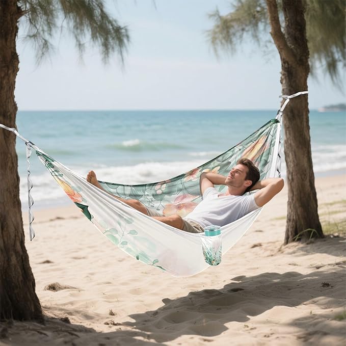 Qilmy Flower Camping Hammock Single – 330 lbs Capacity, Lightweight with Tree Straps & Carabiners, Portable for Hiking, Travel, Backpacking
