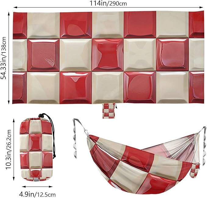 Red and White Checkerboard 330lb Capacity Camping Hammocks with Portabl Carry Bag Swing Hammock for Outside Patio Garden jamaca para Patio