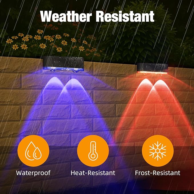 Peasur Solar Fence Lights Outdoor RGB, 2 Pack Step Light Solar Powered, Waterproof LED Deck Lights for Stairs Railing Yard Patio Outside