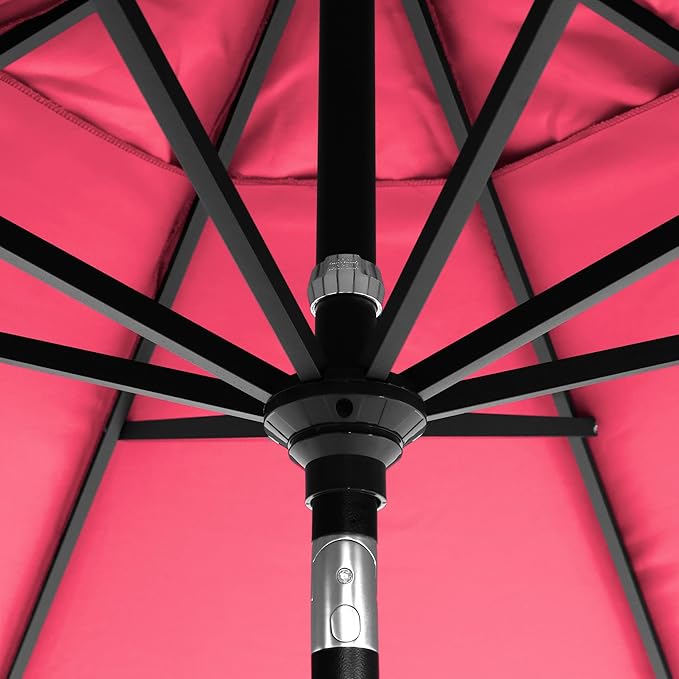 California Umbrella 12-Year-Non-Fading, 9Ft Premium Sunbrella Patio Umbrella, Hand-Crank, Button-Tilt, Black Frame, Hot Pink Fabric