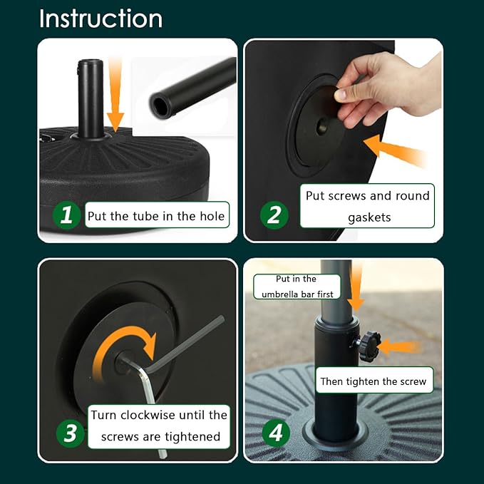 Sunnyglade Heavy Duty 23L Round 20" Water Filled Patio Outdoor Umbrella Base Stand Weight with Steel Umbrella Holder Suit for Dia 38mm or 48mm Pole (Black)