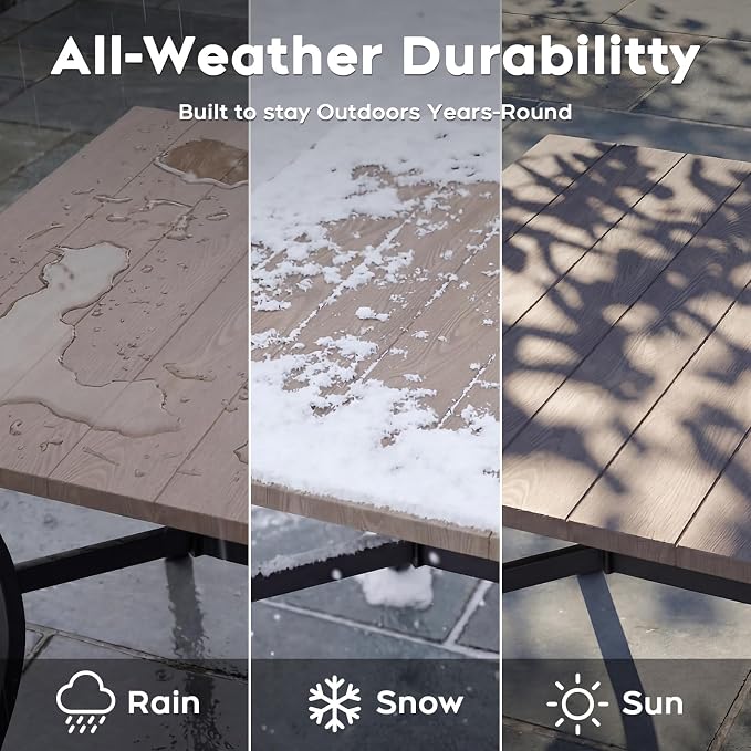 37.8”x37.8” Metal Outdoor Dining Table for 4,Square Patio Dining Table with Adjustable Umbrella Hole,All-Weather Brown Outdoor Patio Table for Porch, Garden, Backyard, Poolside, Lawn