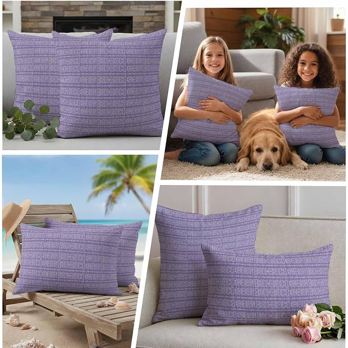 Outdoor Waterproof Throw Pillow Covers Set of 2 Lavender Purple Stripes Grain Pillowcases 26x26 Inches Solid Color Decorative Pillows Cushion Case Patio Pillows for Couch Bed Chair Garden