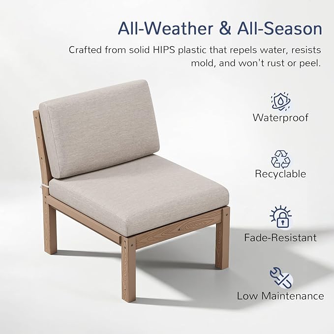 Stoog Modular Armless Chair - Interlocking Waterproof Seat for Building Sectionals, Outdoor Patio & Pool, Teak
