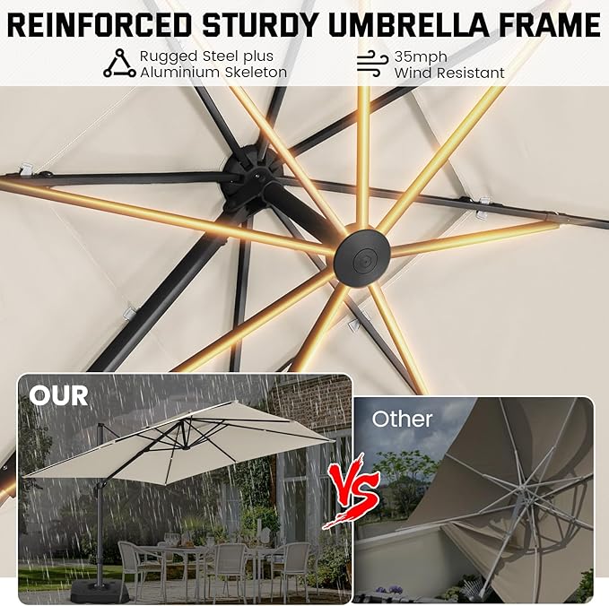 Hoteel 10ft Patio Umbrella Heavy Duty Aluminum Windproof & Shade Provision Outdoor Cantilever Double Top Offset Large Umbrella Height Adjustable with 360°Rotation for Patio Pool Deck Gazebo, Beige