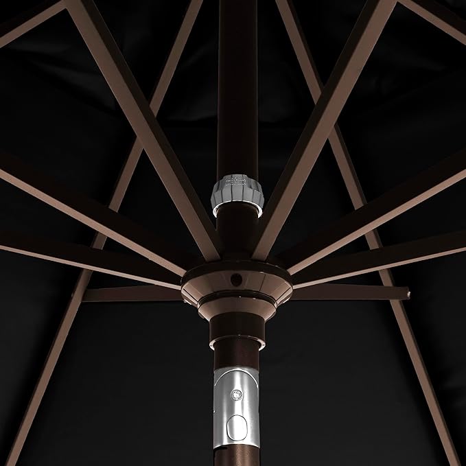 California Umbrella 5-Year-Non-Fading, 9Ft Premium Patio Umbrella, Hand-Crank, Button-Tilt, Bronze Frame, Solution Dyed Black Fabric
