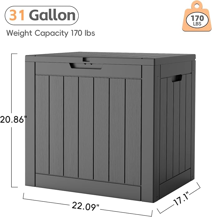LubanNese Outdoor Storage Box, Waterproof Deck Box, Outdoor Patio Storage Bin, Weatherproof (Black, 31 Gallon)