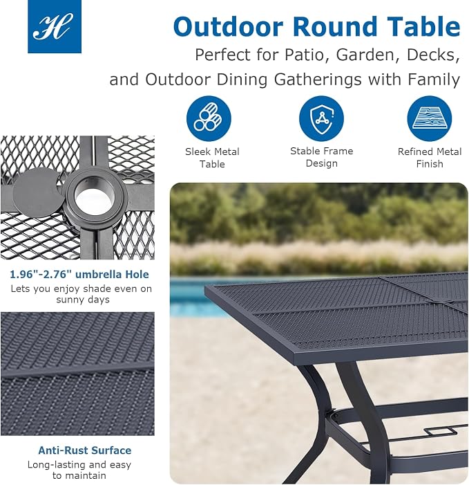 5 Piece Patio Dining Set for 4, 37.5” Black Square Table with Umbrella Hole and 4 Black Patio Stackable Chairs, Patio Table and Chairs for Backyard, Lawn, Deck & Garden