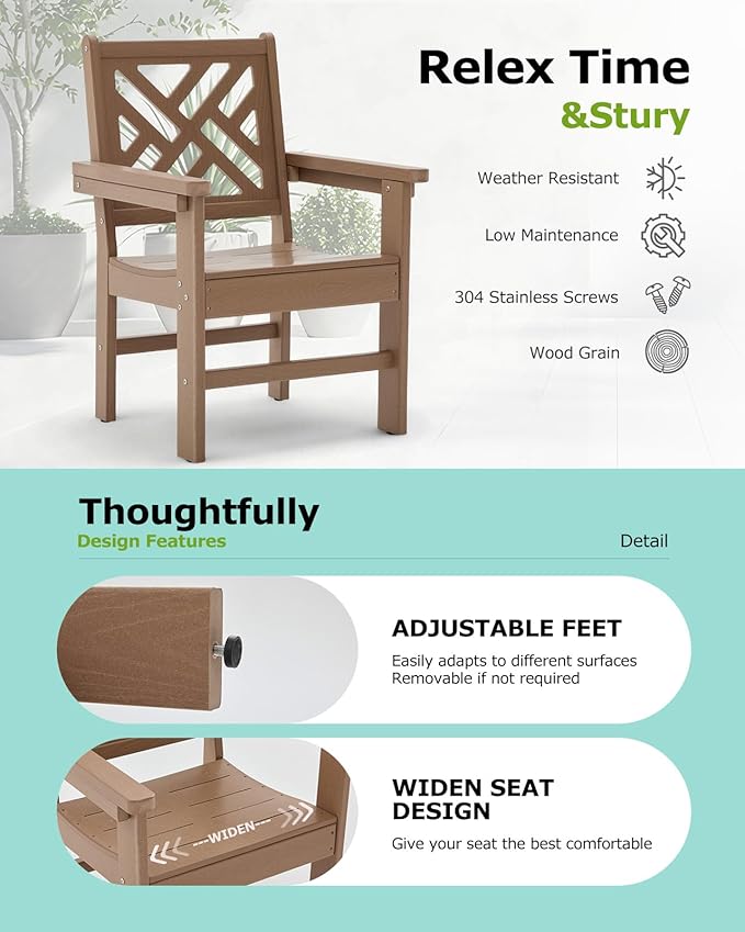 5 Piece HDPE Outdoor Dining Set for 4, Patio Dining Furniture Set with Square Table and Umbrella Hole, Outdoor Table and Chairs for Garden, Poolside, Backyard, Deck (Brown, 5 Piece Square Set)