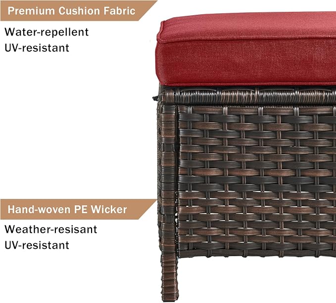HUMMUH 4 Piece Outdoor Patio Furniture Set Wicker Conversation Bistro Set Swivel Rocker Chairs with 2pcs Ottomans for Backyard, Porch, Balcony