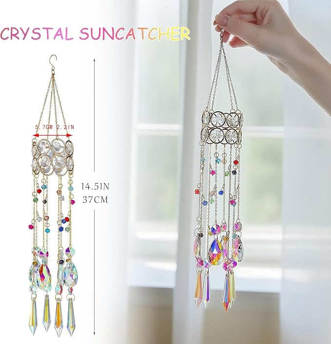 14.5'' Crystal Suncatchers,Rainbow Maker Hanging Sun Catcher Indoor Window | Colorful Beads Chain,Prisms Suncatcher With Crystals For Outdoor Home Office Garden Decoration,Whimsical Decor,Gift For Women