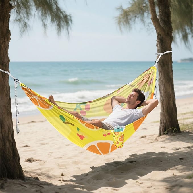 Berry Orange Pear Flower Texture Yellow 330lb Capacity Hammocks for Camping with Tree Straps Portable Hammock for Outside Beach Patio Garden amacas para patios con Base de adultos
