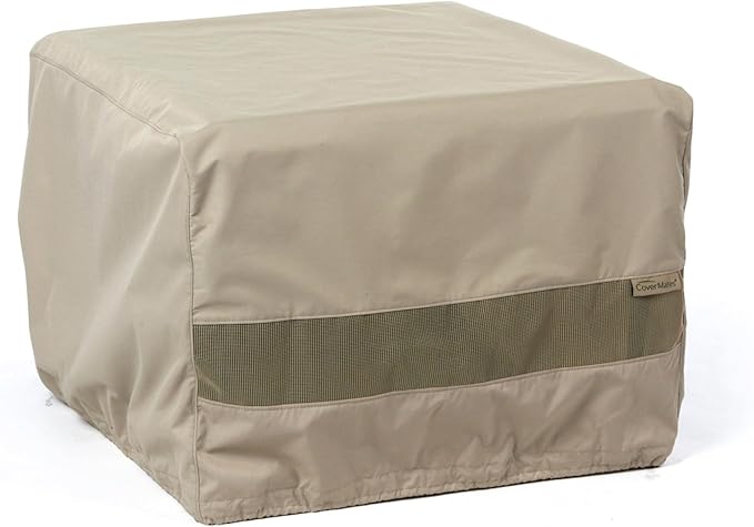 Covermates Elite Square Ottoman Cover – Heavy-Duty 300D Polyester, Water-Resistant, Mesh Vent, Drawcord & Buckle Straps, Outdoor Patio Seating & Accent Table Protection, 18W x 18D x 18H, Khaki
