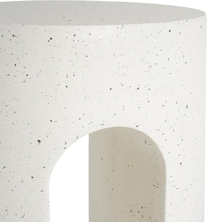 Christopher Knight Home Traver Lightweight Concrete Outdoor Coffee Table, Small Side Table for Patio Furniture Set, MGO Round End Table for Patio/Deck/Garden, No Assembly Required, White